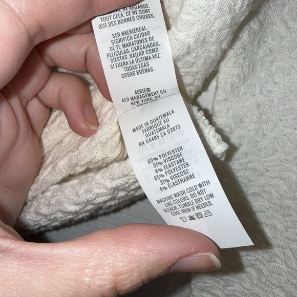 Aerie Women’s Textured Crop Long Sleeve Top Stretch Ivory Size Medium NWT - Picture 5 of 5